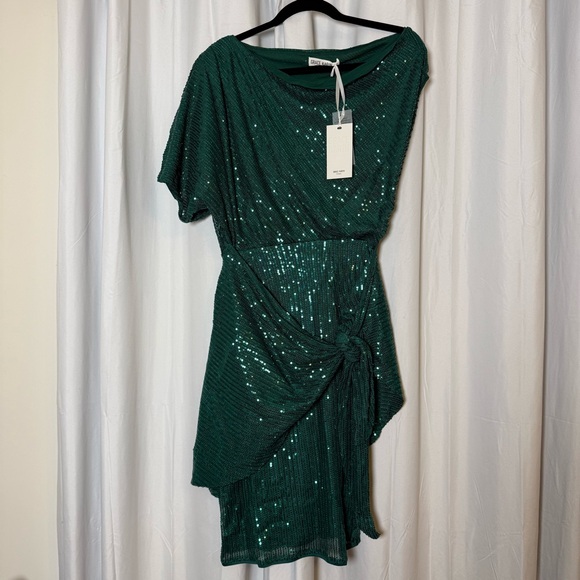 Grace Karin Emerald Green Sequin Asymmetrical Wrap Dress Medium - Picture 2 of 16